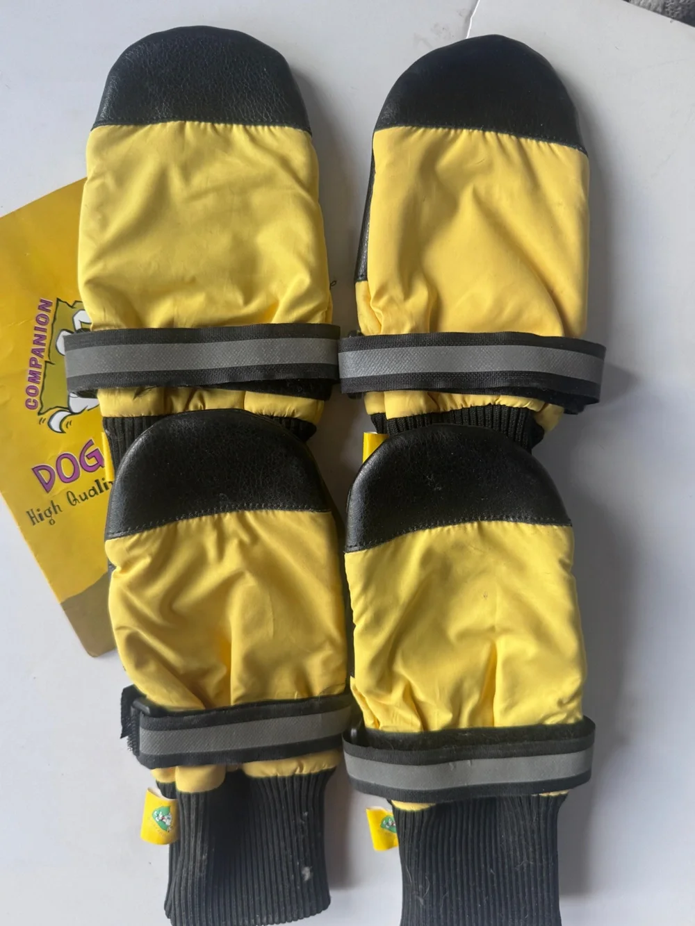 All Terrain Waterproof Dog Boots - Yellow & Black With Reflective Strip (LARGE)